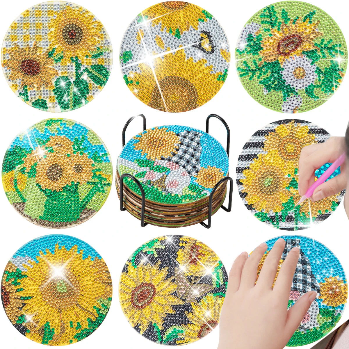 GLOBAL 8pcs/Set DIY Diamond Painting Coasters Animal Cup Cushion For Drinks Crystal Rhinestones Diamond Art Coasters