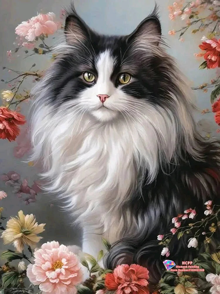 Flower Cat Diamond Painting Kit Square/ Round Diamond 5D DIY