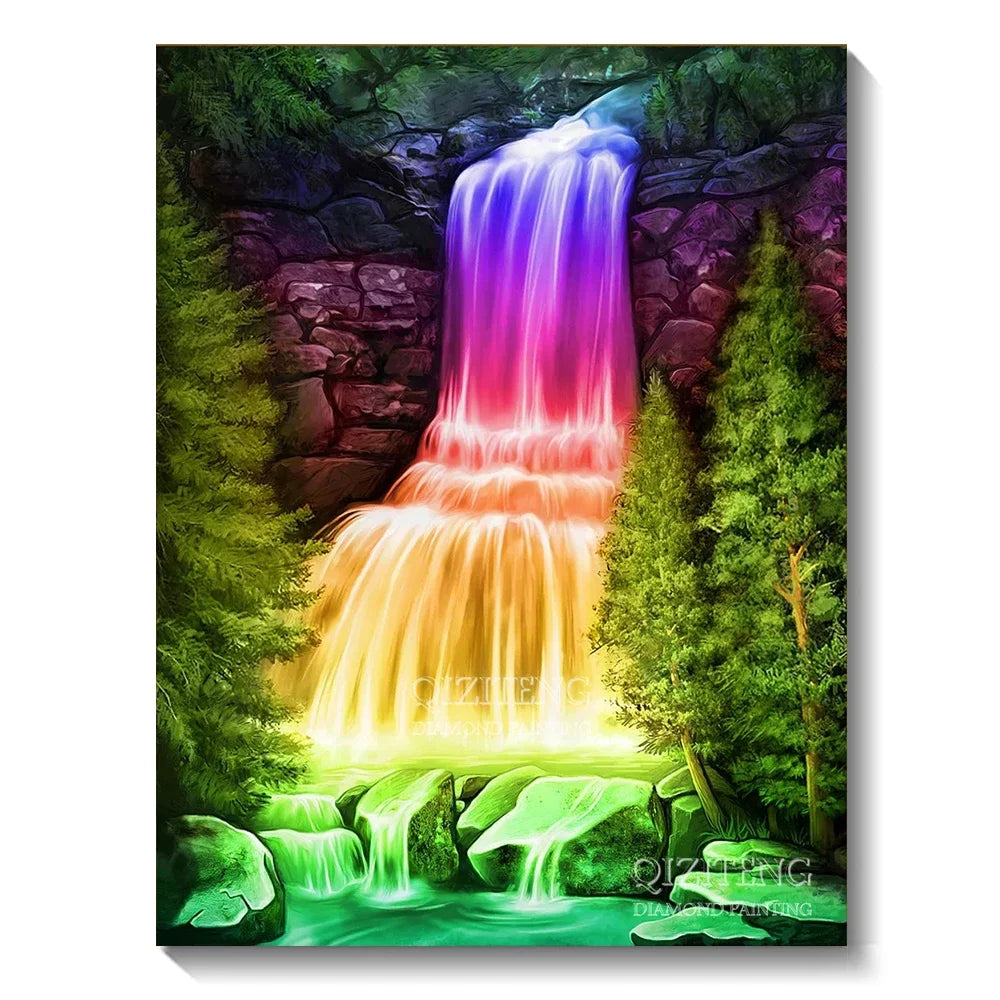 DIY 5D Diamond Painting Landscape Forest, Waterfalls, Scenic, Round Drill
