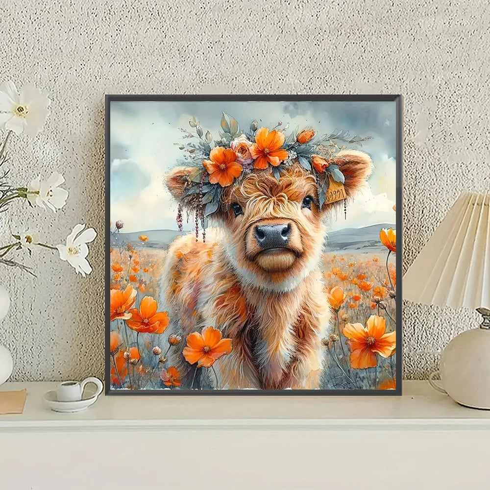 DIY Diamond Painting Highland Cow / Flower Pattern, Home Decoration Full Round