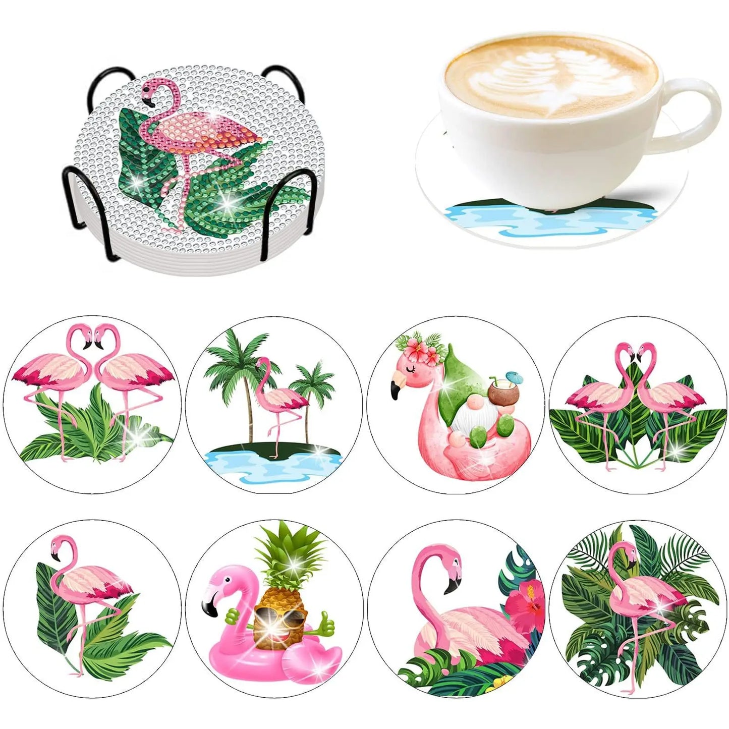 GLOBAL 8pcs/Set DIY Diamond Painting Coasters Animal Cup Cushion For Drinks Crystal Rhinestones Diamond Art Coasters