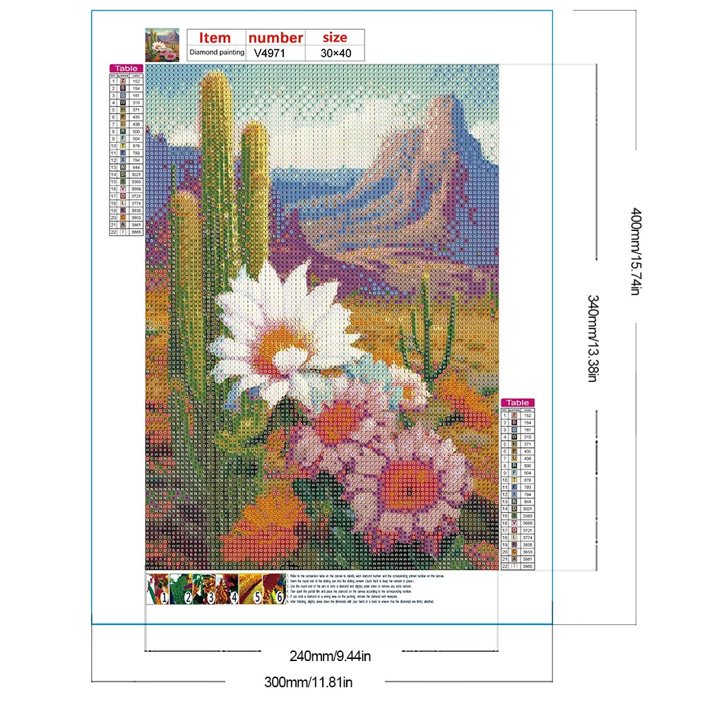30*40CM 5D DIY Full Round Drill Diamond Painting Desert Cactus Flowers Home Decoration Art Craft Mosaic Painting