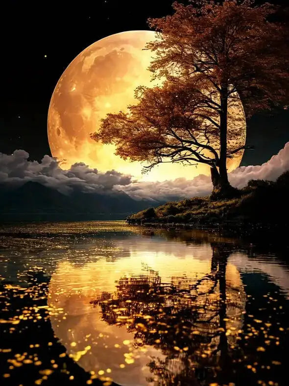 Full Square / Round Drill DIY Diamond Painting River Moon Landscape Painting