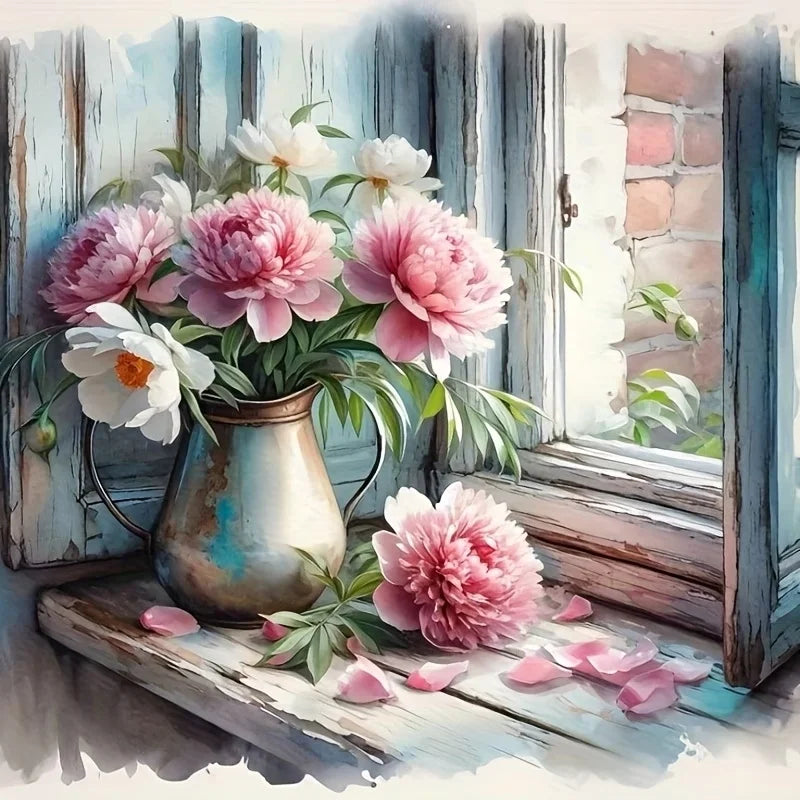 HUACAN 5D DIY Diamond Painting Peony Flowers Square / Round Full Drill