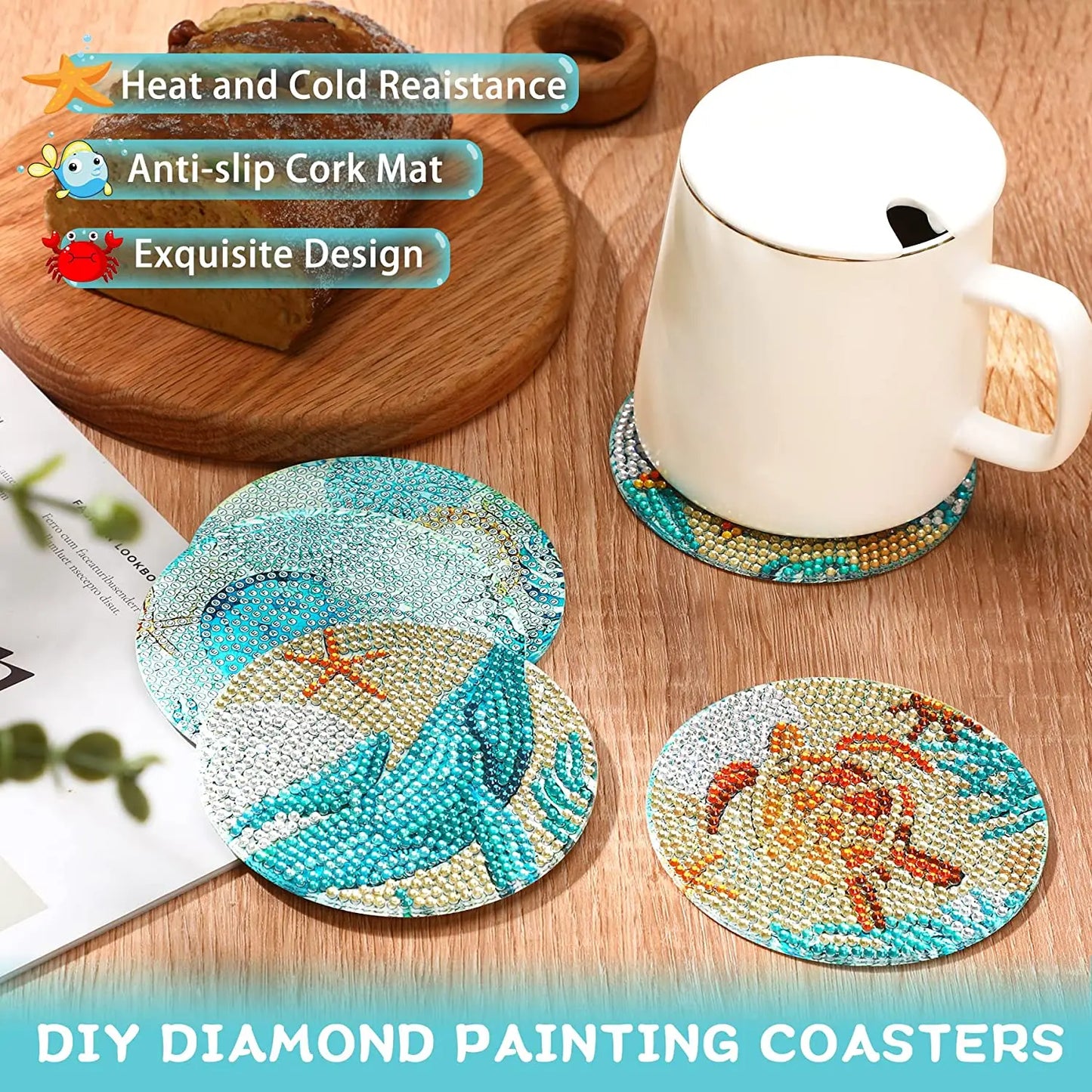 GLOBAL 8pcs/Set DIY Diamond Painting Coasters Animal Cup Cushion For Drinks Crystal Rhinestones Diamond Art Coasters