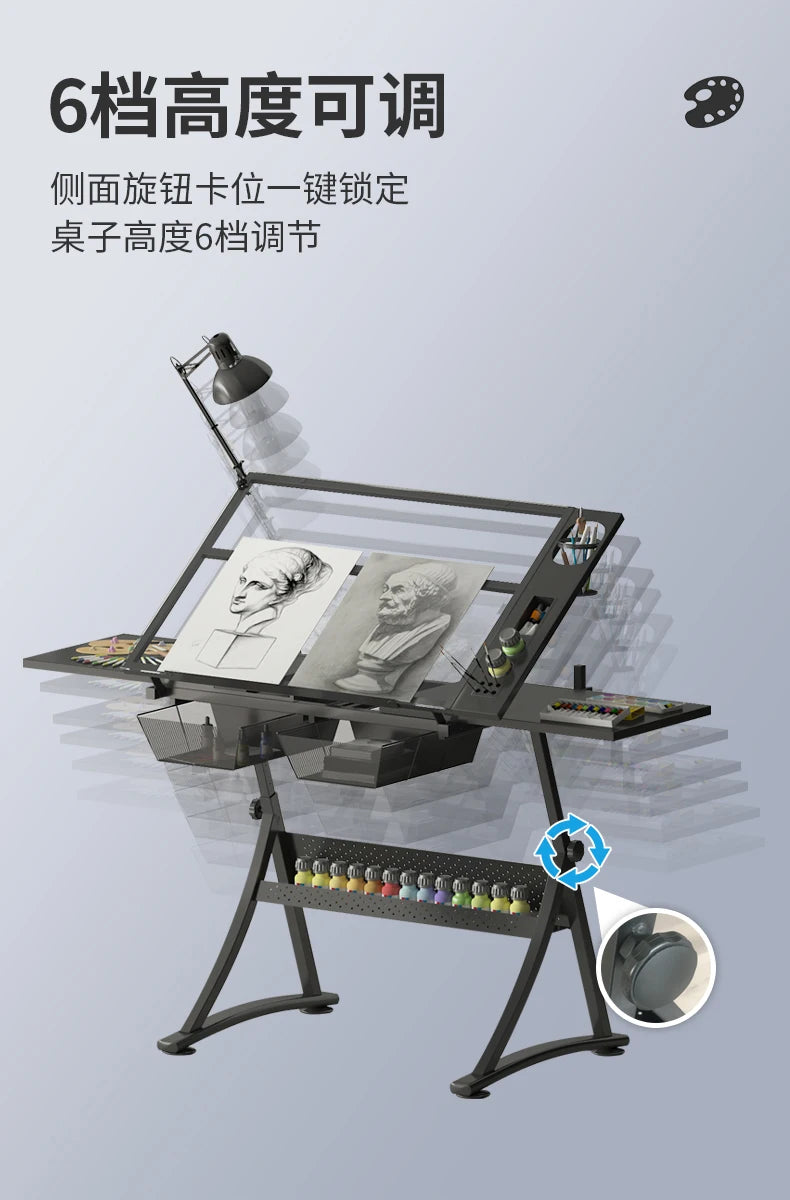 lmm Art Drawing Table Glass Adjustable Height Drawing Drafting Designer Desk