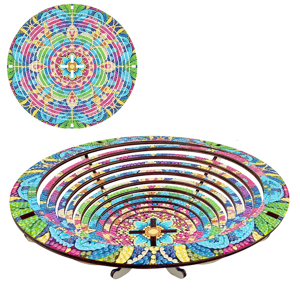 DIY Diamond Art Wooden Serving Tray, Diamond Painted Wooden Dining Plate Decorative For Parties Or Bed Food Tray
