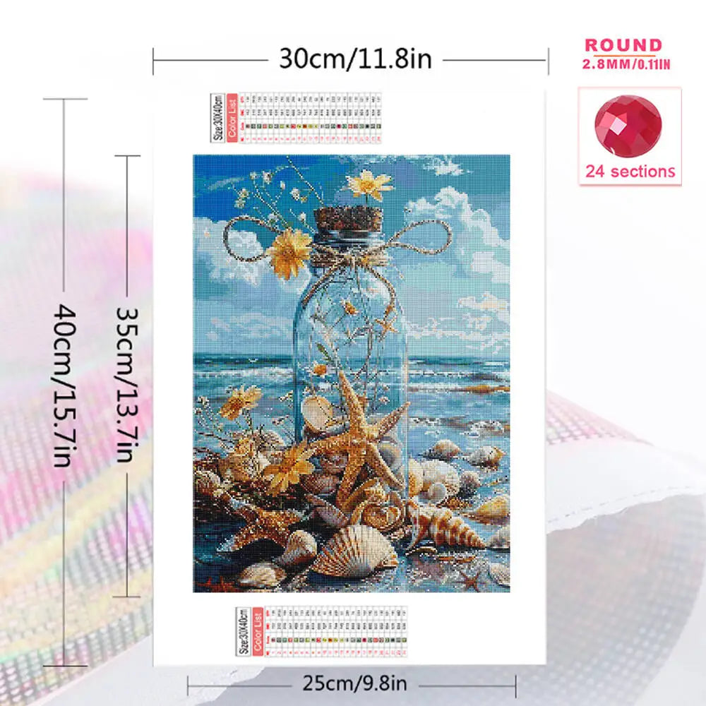Momoart Diamond Mosaic Bottle Landscape Full Square Round Diamond Painting Seaside DIY Embroidery Starfish Shell Handicraft