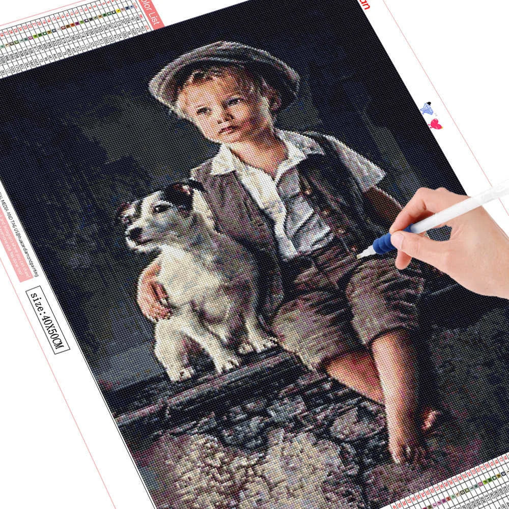 HUACAN 5D DIY Diamond Painting Little Boy and Dog Full Square / Round Full Drill