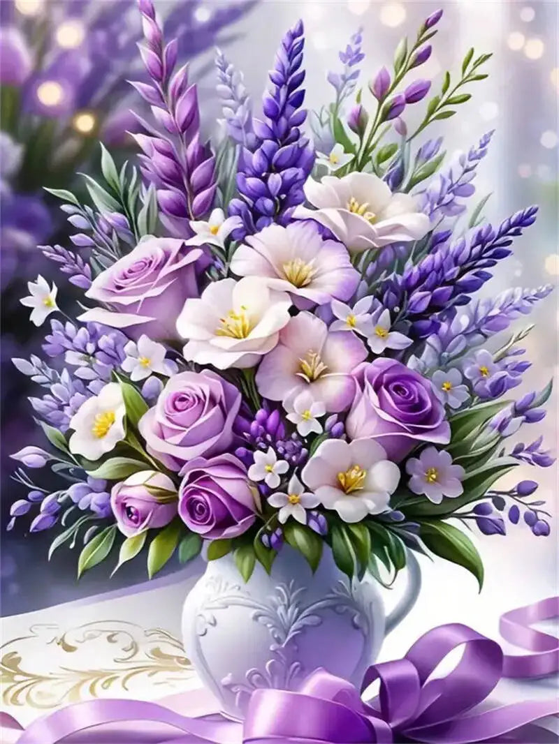 Momoart DIY Full Square / Round Diamond Painting Flower Rose & Vase
