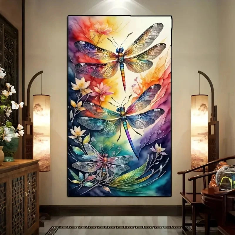 Dragonflies Flying and Flowers Full DIY Diamond Painting Square / Round Drills