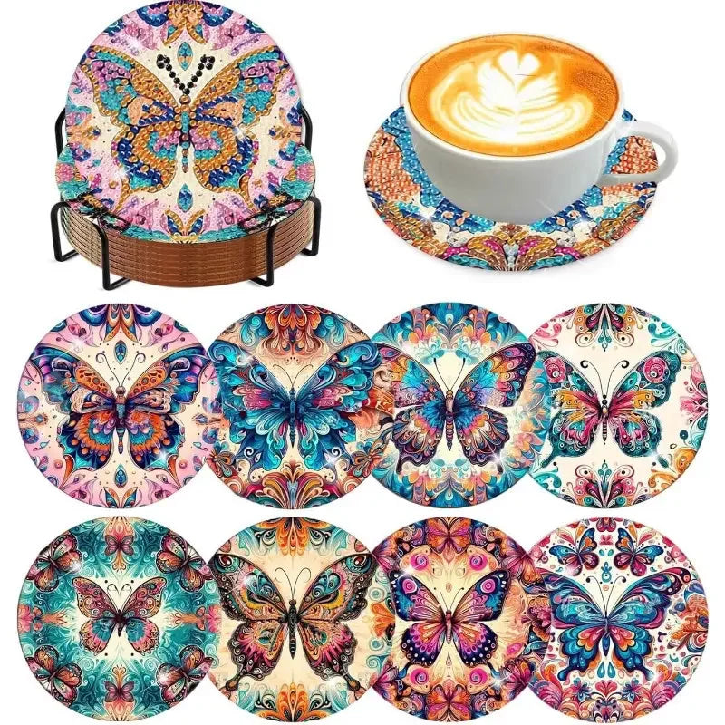 8-Piece Set of DIY Diamond Painting Coasters (With Holder)
