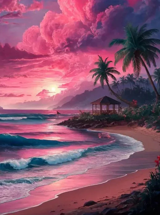 Sunset Landscape Seaside Beach Full Round Drill Rhinestones