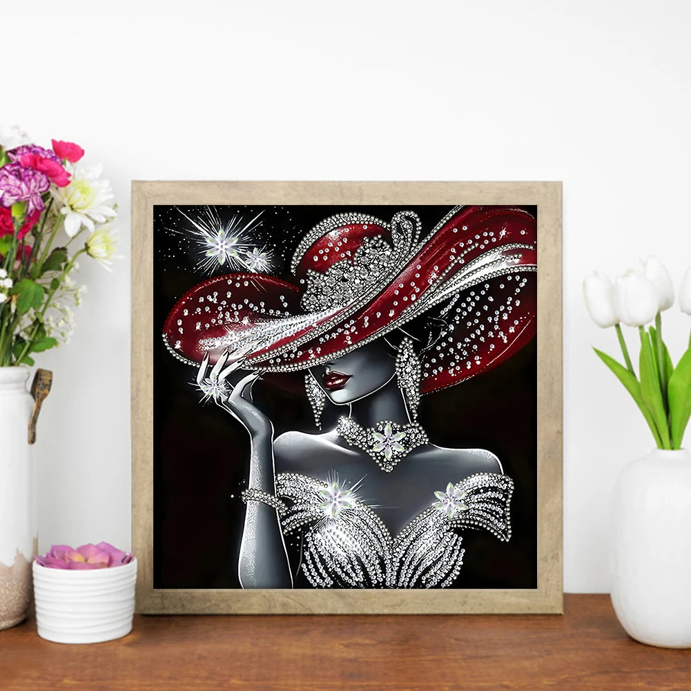 Lady with Hat 5D DIY Partial Special Shaped Drill Diamond Painting 30x30cm