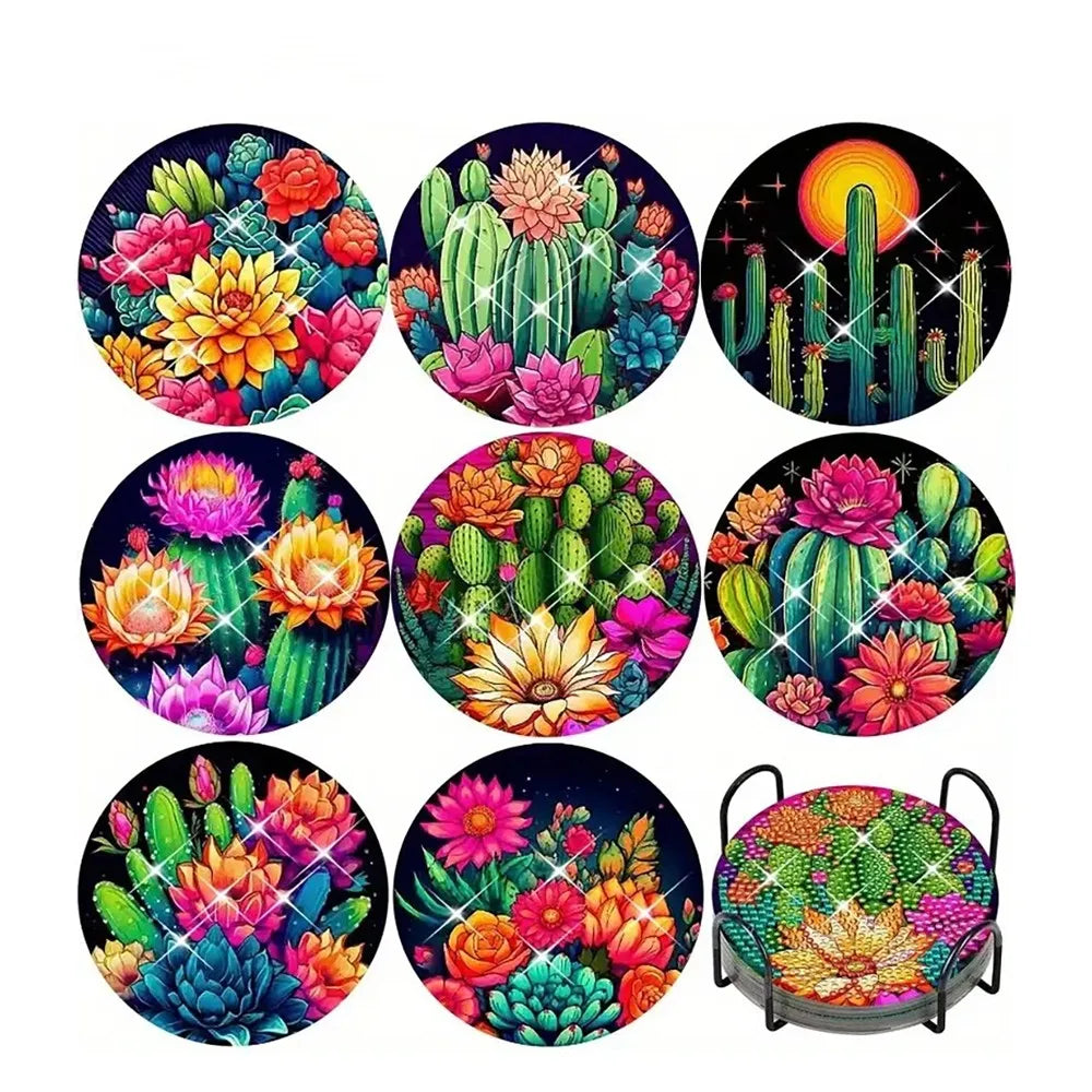 8-Piece Set of DIY Diamond Painting Coasters (With Holder)