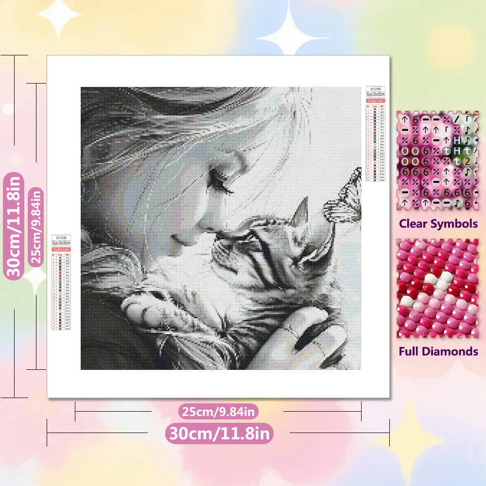 EverShine Diamond Painting Girl Cat Full Drill Embroidery Kitten Animal 5D DIY Mosaic Portrait Crafts Art Supplies Home Decor
