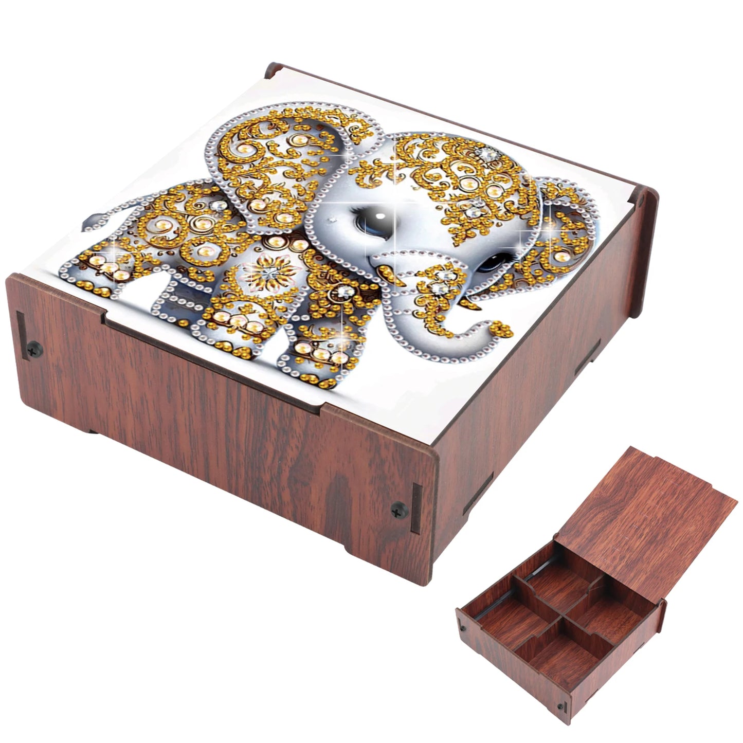 5D DIY Animal Girl Theme 4 Slots Diamond Painting Kit, Wooden Storage Box Diamond Art Jewelry Case, Storage Organizer