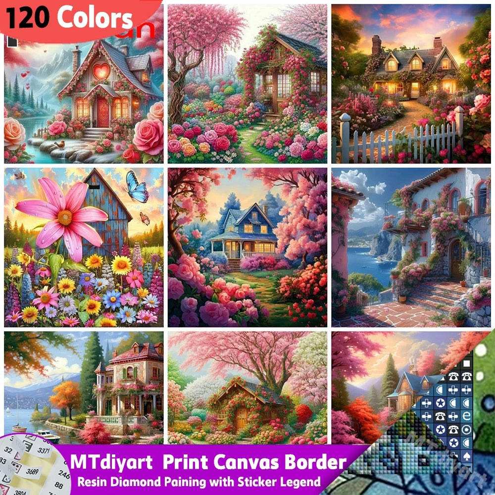 House Diamond Painting Landscape Flower5d DIY Square / Round Full Drill