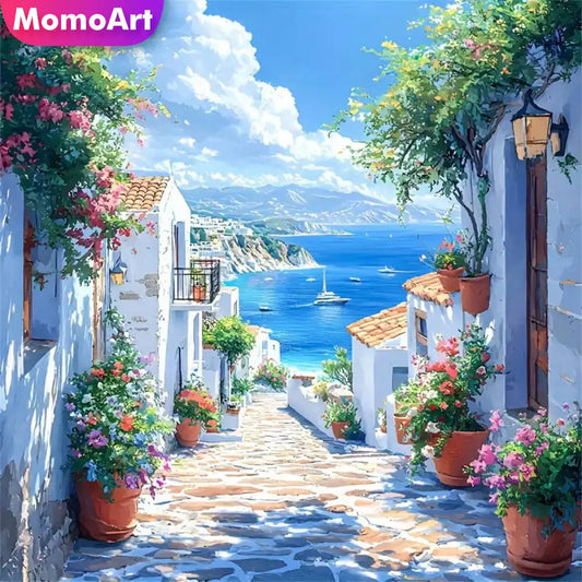 Seaside Diamond Painting Town Landscape DIY Picture Rhinestones Square/Round