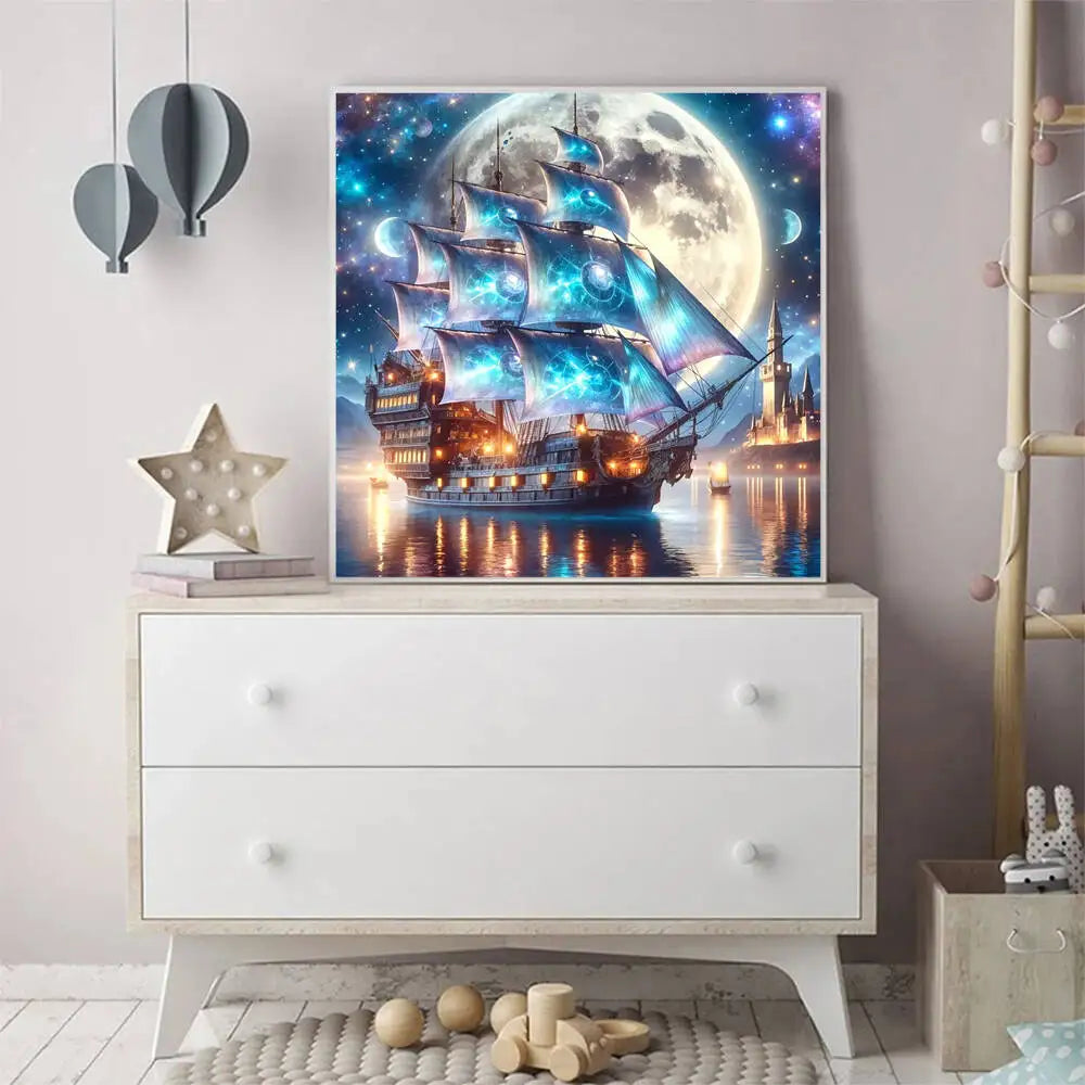Evershine Full Square / Round DIY Diamond Painting Ship, Moon Scenery