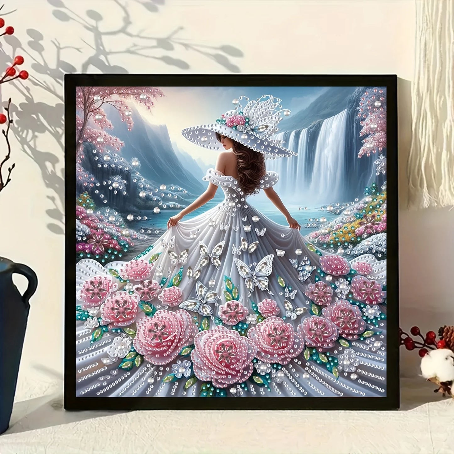 1 Set - Inspired Lady Diamond Painting Kit - Large 30x30cm DIY Mosaic Art, Featuring 3D Special Shapes / Round Diamonds