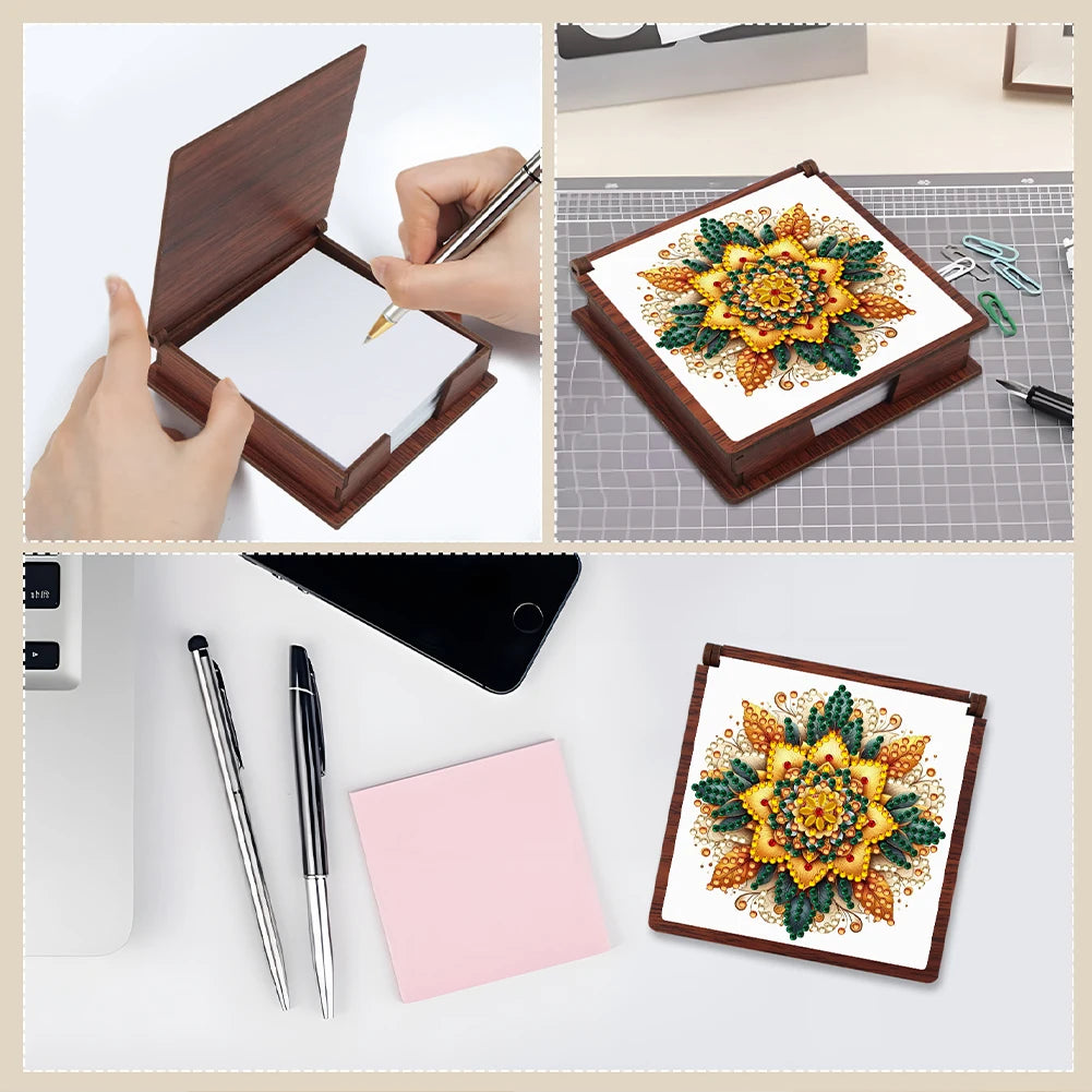 Wooden 5D Diamond Painting Kit Note Box With 160 Sheets Diamond Art Notebook Box For Home/ Office/ School Supplies