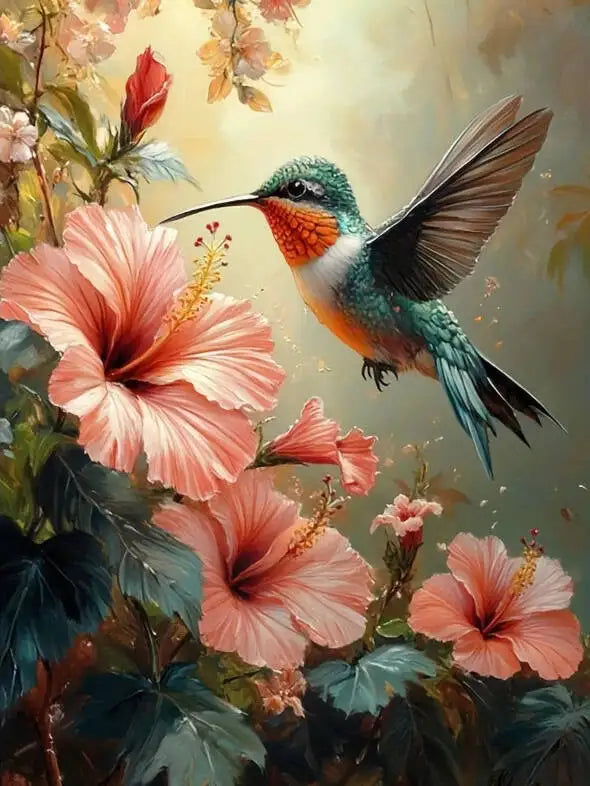 Huacan DIY Diamond Painting Art Hummingbird Pink Flowers Full Round / Square Drill