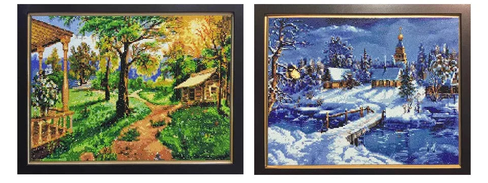 HUACAN Diamond Painting Nature Landscape Mountain House Scenery Tree Lake Full Square / Round Drills