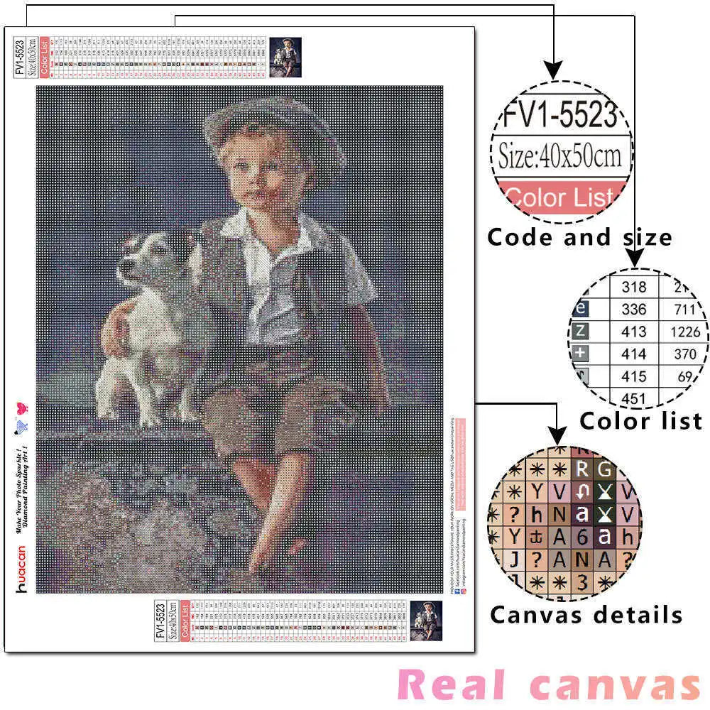 HUACAN 5D DIY Diamond Painting Little Boy and Dog Full Square / Round Full Drill