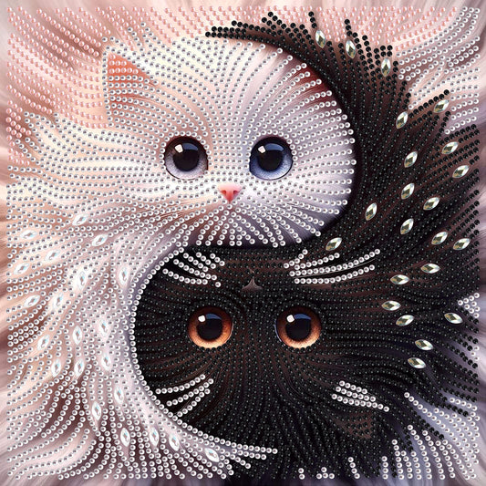Kitten Special, Ying And Yang Shape DIY Diamond Art Painting Kit, Crystal Partial Diamond