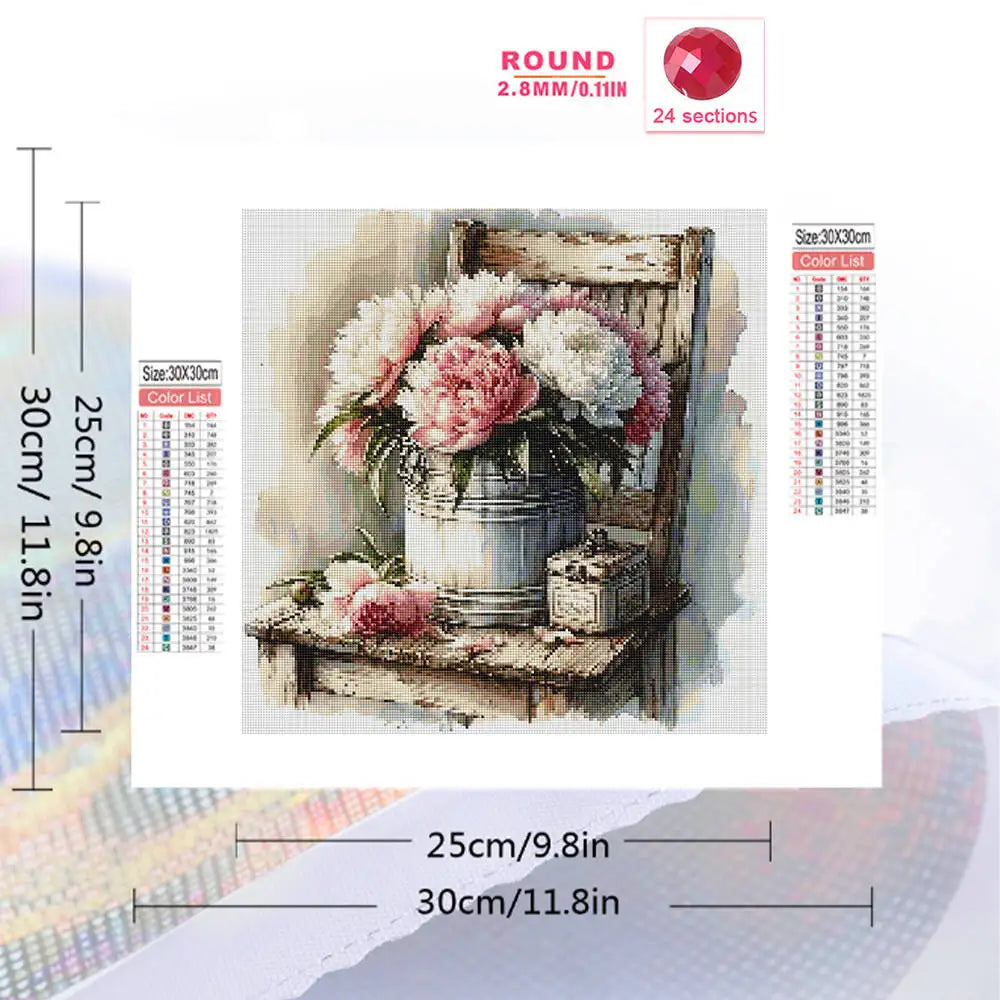 Momoart DIY Diamond Mosaic Peony Flower Chair Barrel Full Square / Round