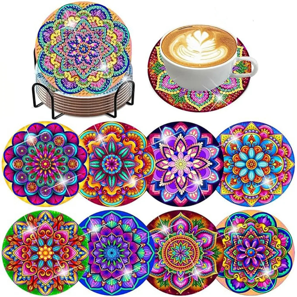 8 Pieces Of Diamond Art Painting Coasters With Brackets, DIY Partial Special Shapes