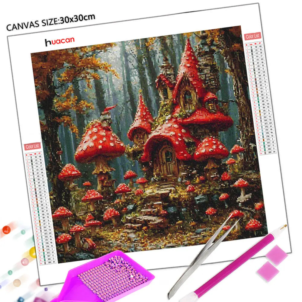 Huacan 5D Diamond Painting Mystery Forest DIY Mushroom House Full Square / Round Drill