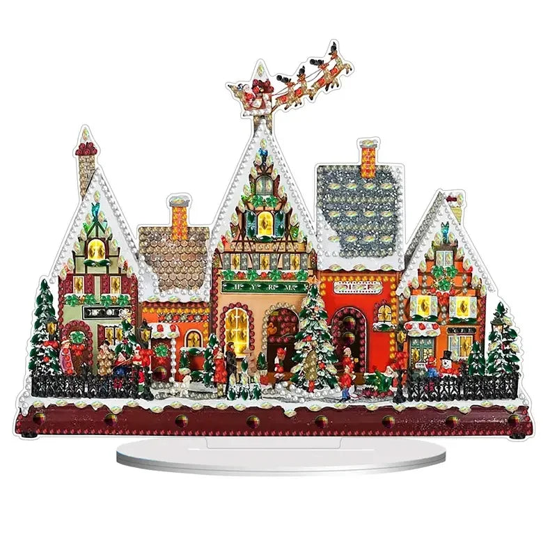 A Single-Sided Acrylic Crystal Rhinestone Desktop Decorative Item, DIY House Scene Pattern Diamond Painting Kit