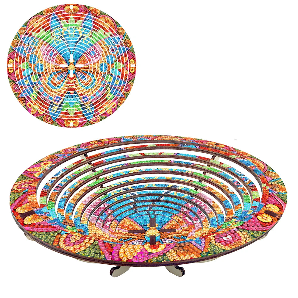 DIY Diamond Art Wooden Serving Tray, Diamond Painted Wooden Dining Plate Decorative For Parties Or Bed Food Tray
