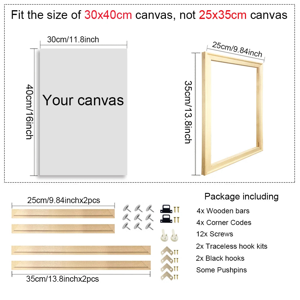 25 Sizes Solid Nature Pine Wood Frame For Canvas Prints Easy To Assemble Diamond Painting Customized Wall Art Home Decor