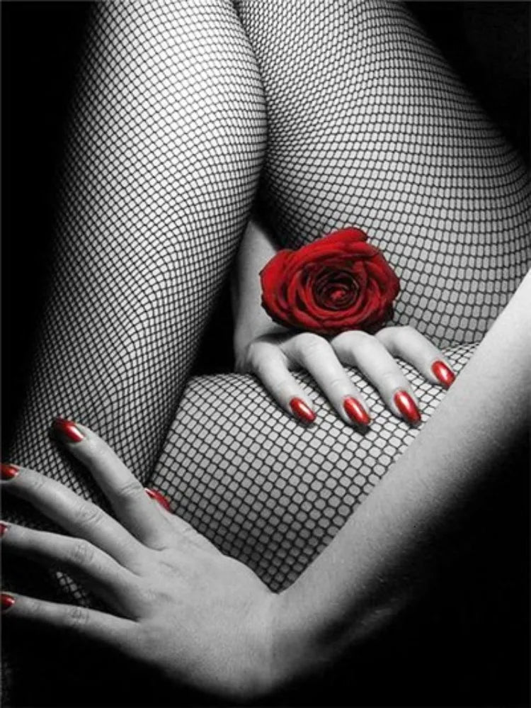 5D Full Diamond Mosaic Woman Embroidery Sale Black Red Diamond Painting Portrait Picture Rhinestones Rose Home Decor