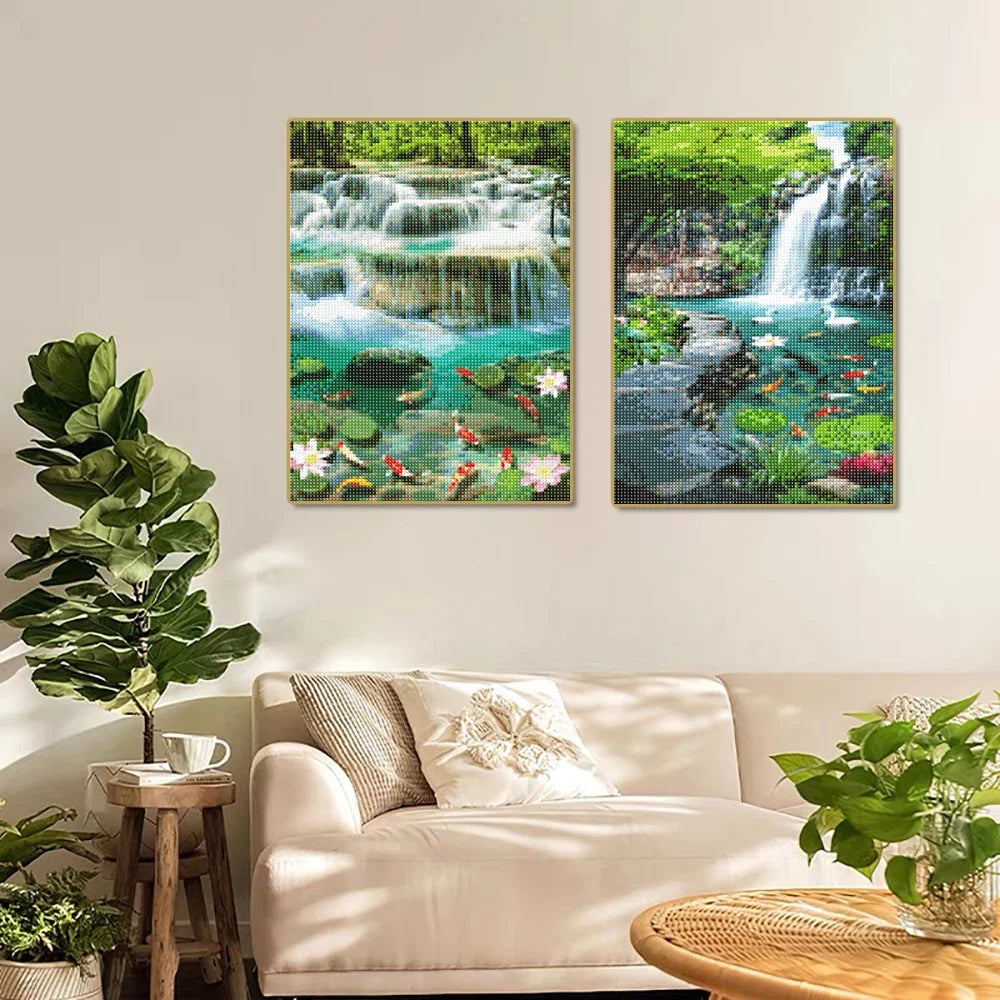 DIY 5D Diamond Painting Landscape Forest, Waterfalls, Scenic, Round Drill