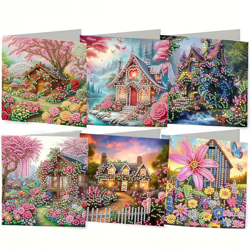 6-piece DIY Diamond Painting Set Birthday Card Set, Bouquet Pattern Design, Water Diamond Painting Art Mosaic