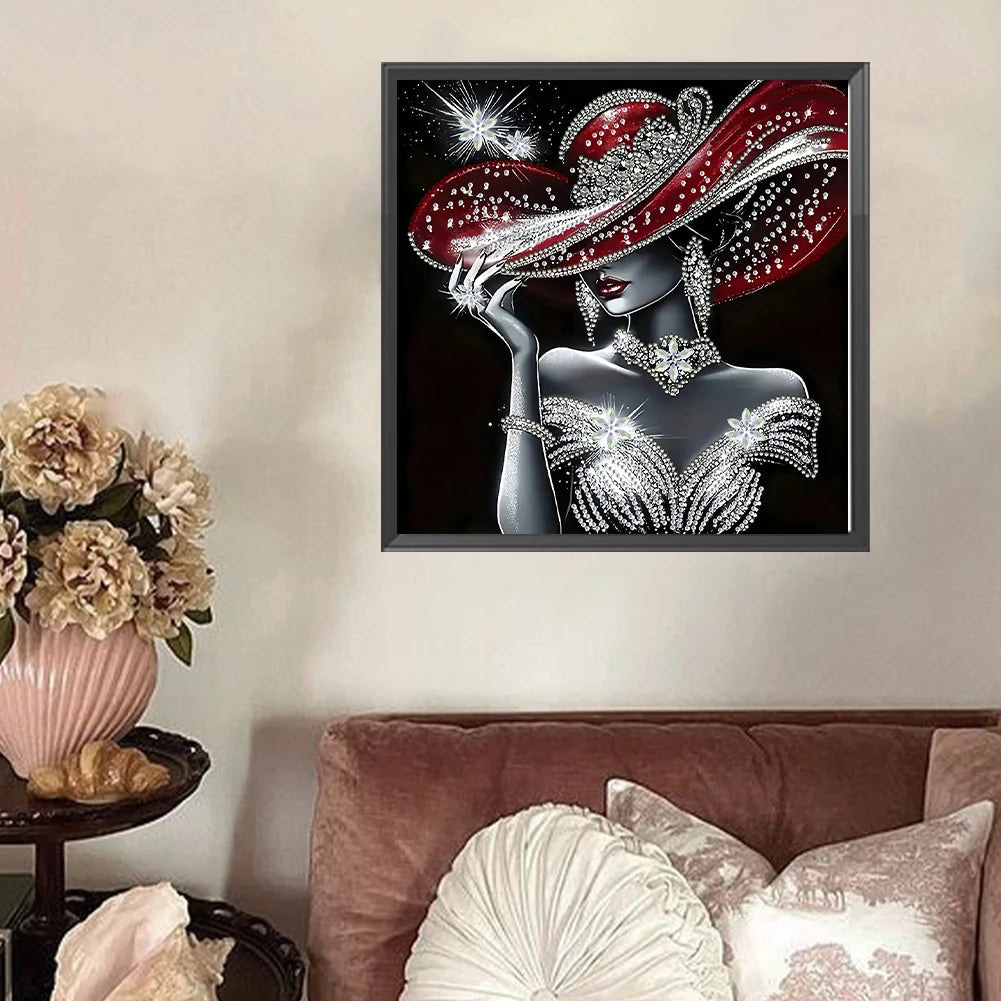 Lady with Hat 5D DIY Partial Special Shaped Drill Diamond Painting 30x30cm