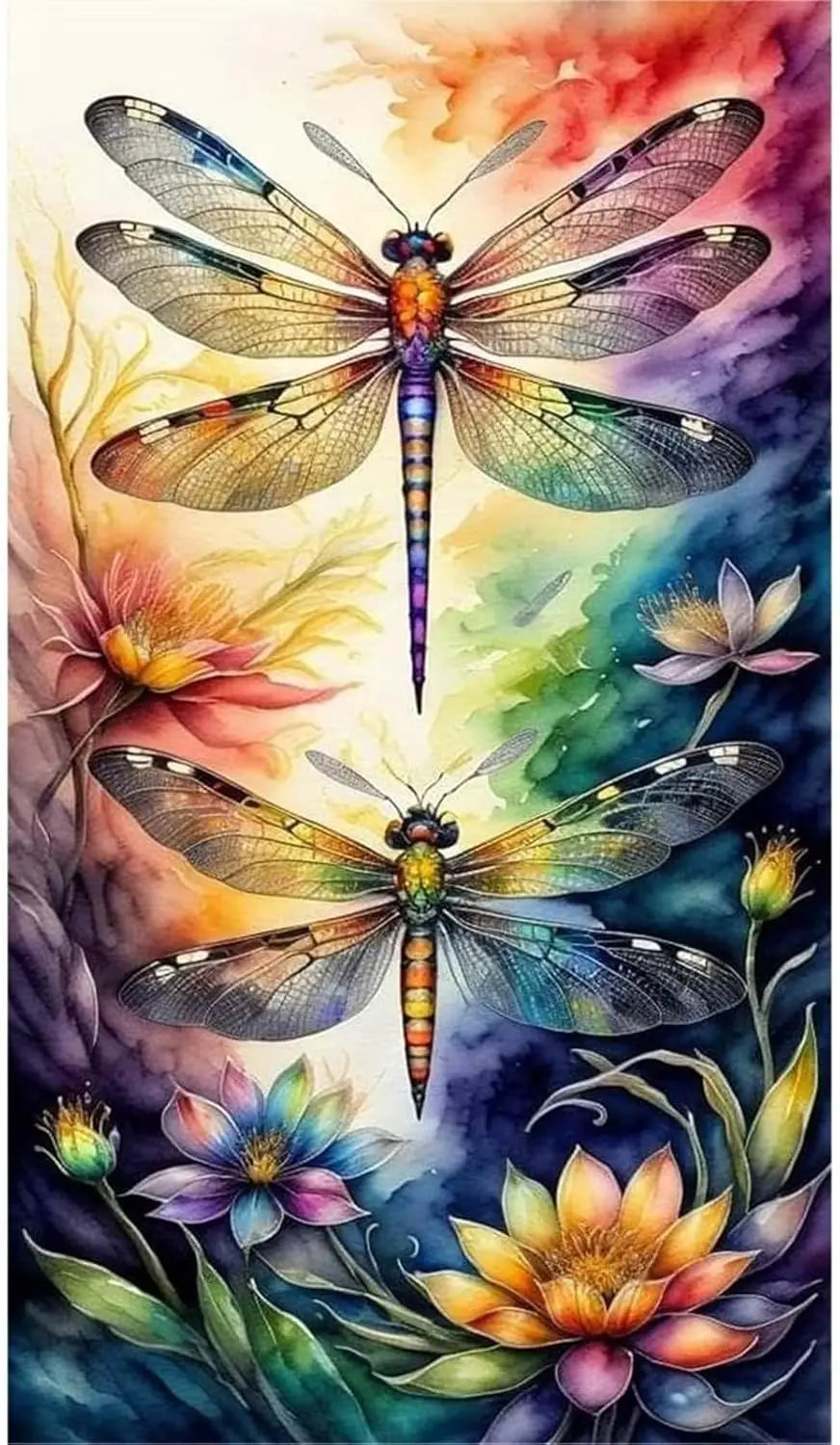 Dragonflies Flying and Flowers Full DIY Diamond Painting Square / Round Drills