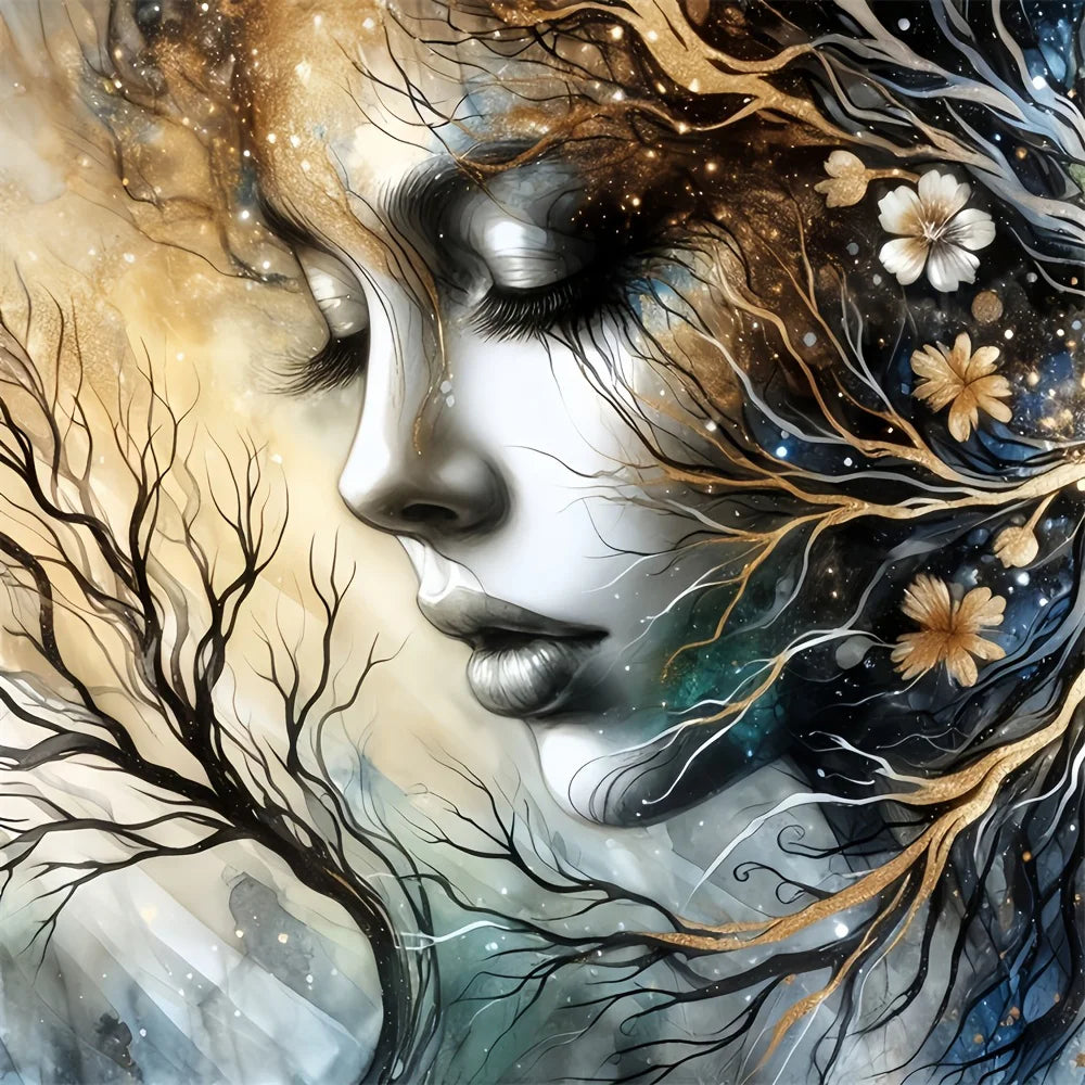 Huacan Full Square / Round Diamond Painting Woman / Flower, DIY Diamond Painting Portrait