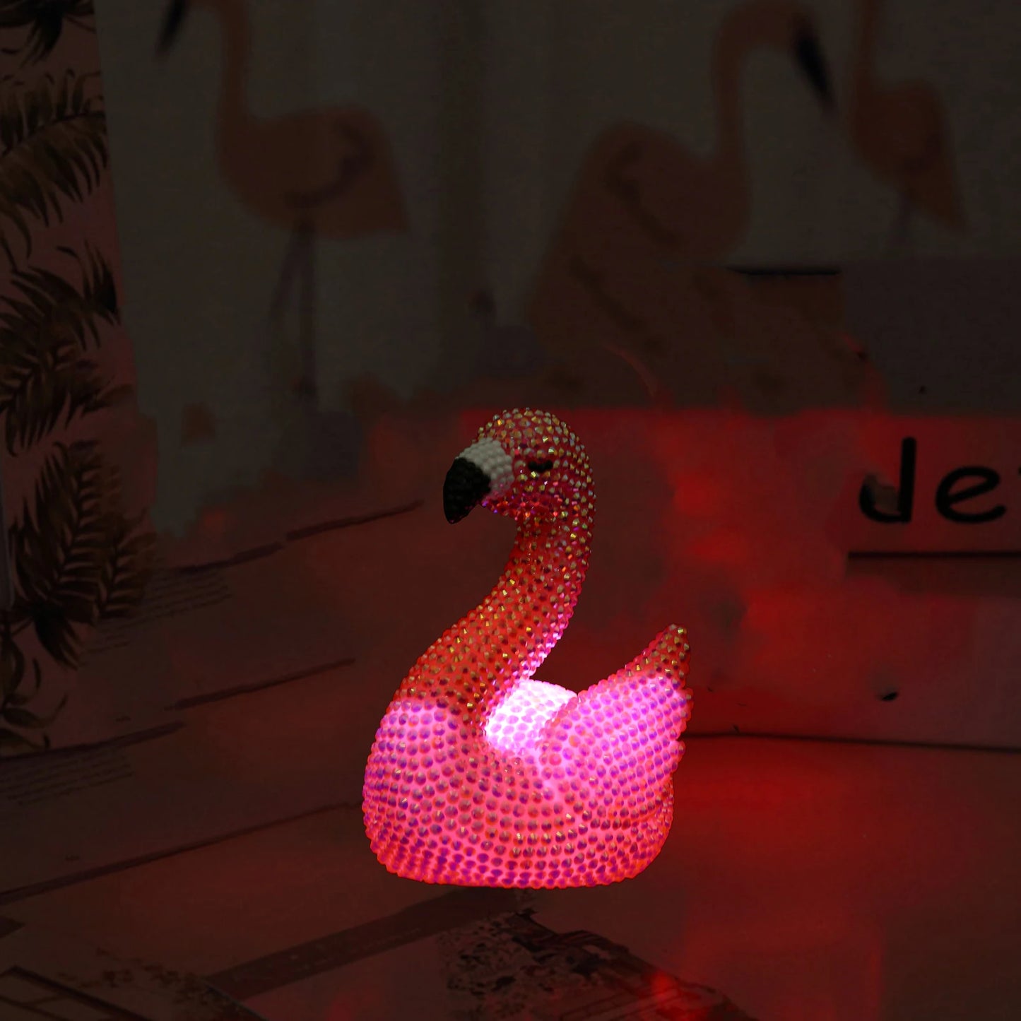 DIY Diamond Painting 5D Shaped Round Drill, Flamingos Bedroom Light