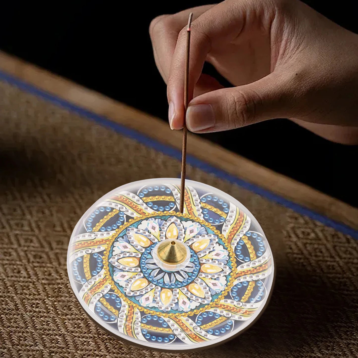 2PCS Diamond Art Painting Meditation Incense Plate Kit, Mandala Pattern
