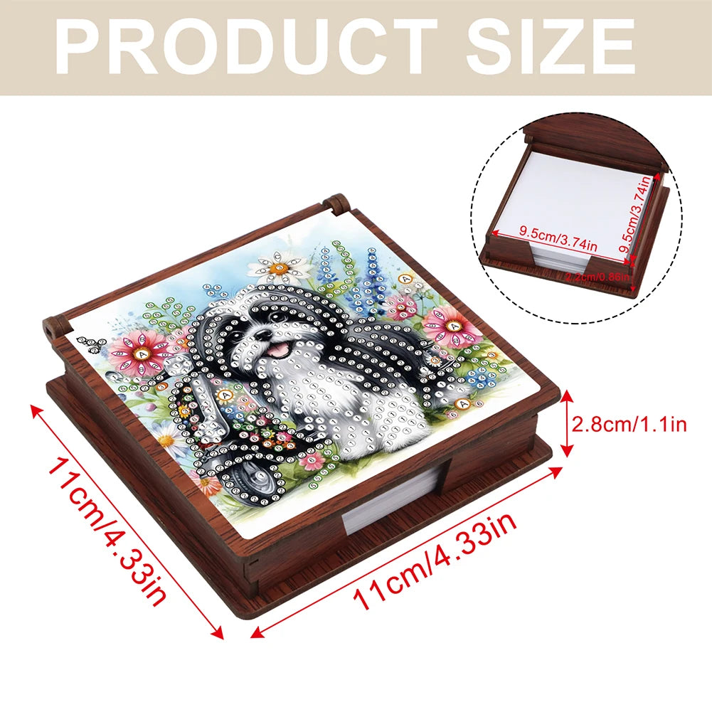 Wooden 5D Diamond Painting Kit Note Box With 160 Sheets Diamond Art Notebook Box For Home/ Office/ School Supplies
