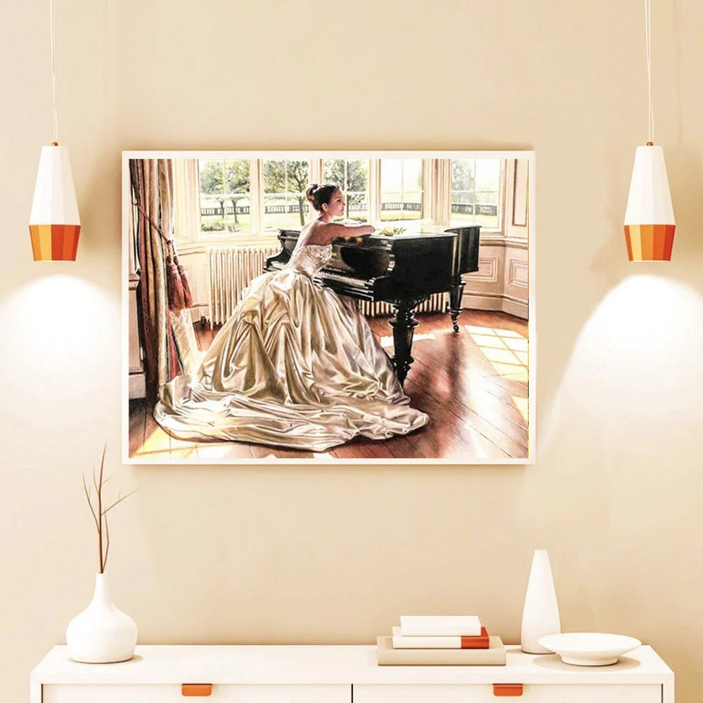 HUACAN 5d DIY Diamond Painting Art Kits Full Square Piano Flower Scenery Home Decoration