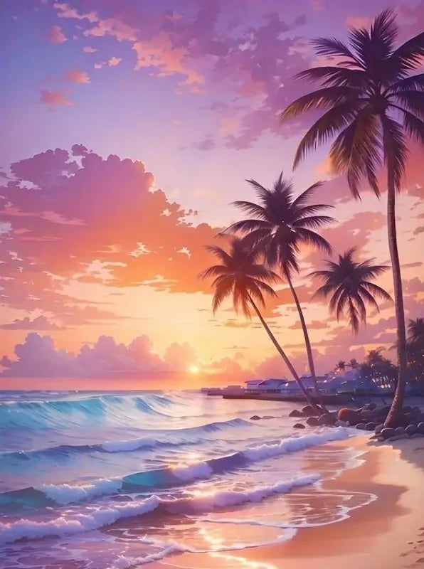 Sunset Landscape Seaside Beach Full Round Drill Rhinestones