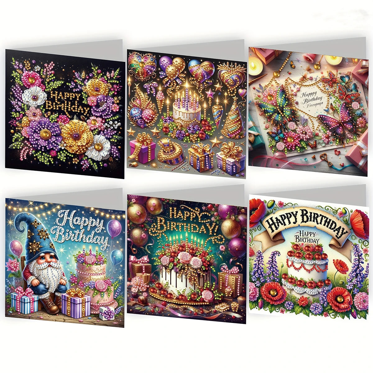 6-piece DIY Diamond Painting Set Birthday Card Set, Bouquet Pattern Design, Water Diamond Painting Art Mosaic