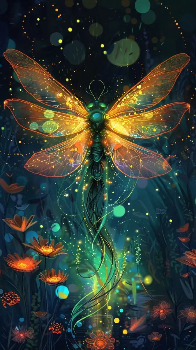 Dragonflies Flying and Flowers Full DIY Diamond Painting Square / Round Drills