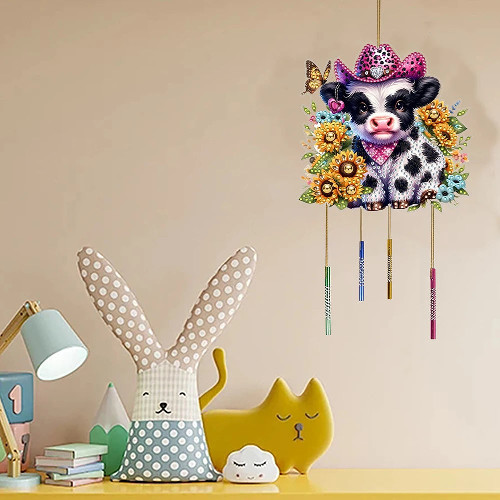 Double Sided Special Shaped Cute Animal Diamond Painting Hanging Wind Chime ,DIY 5D Crystal Rhinestone Wind Bell Kits Home Decor